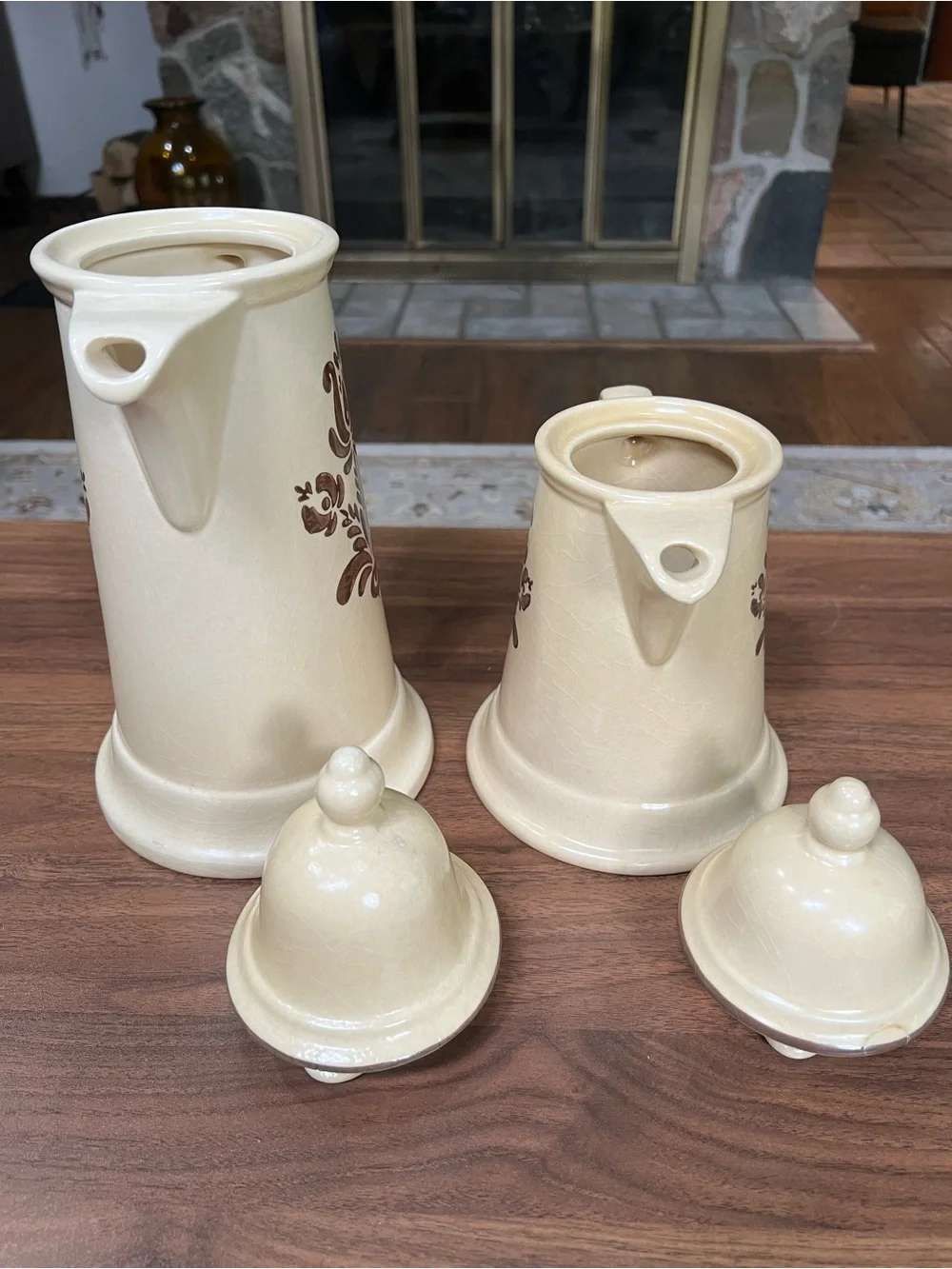 Vintage Pfaltzgraff Village stoneware coffee and tea pots with lids